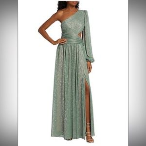 Patti Green Metallic One Shoulder Dress